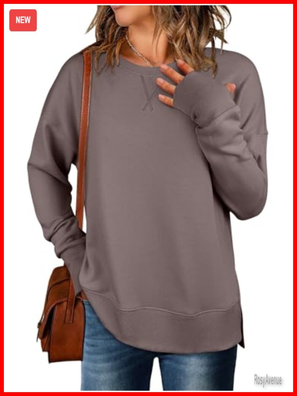 Oversized Lightweight Crewneck Sweatshirt Side Split Long Sleeve Pullover